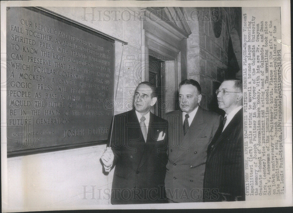 1951 Press Photo Vincent Richard Impellitteri Grayson Kirk Carl Ackerman - Historic Images