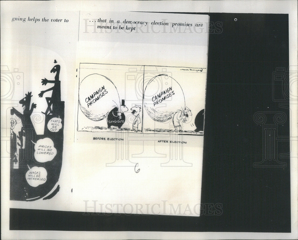 1958 caricature for the before and after election situation - Historic Images