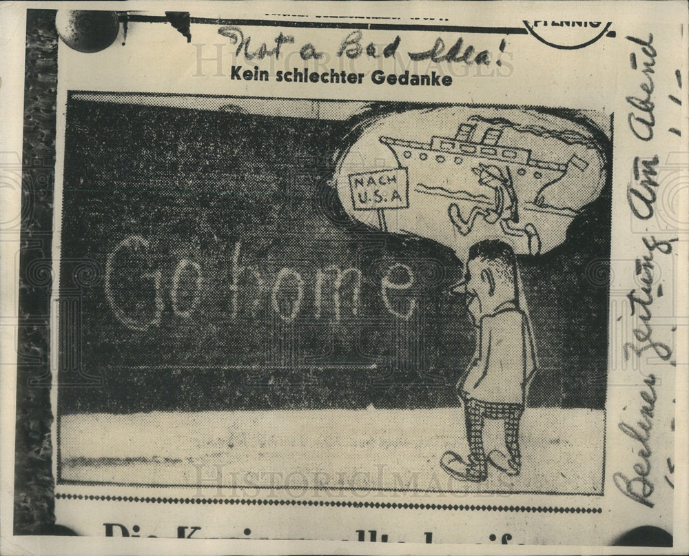 1950 Soviet Newspaper Political Cartoon Go Home Not A Bad Idea - Historic Images