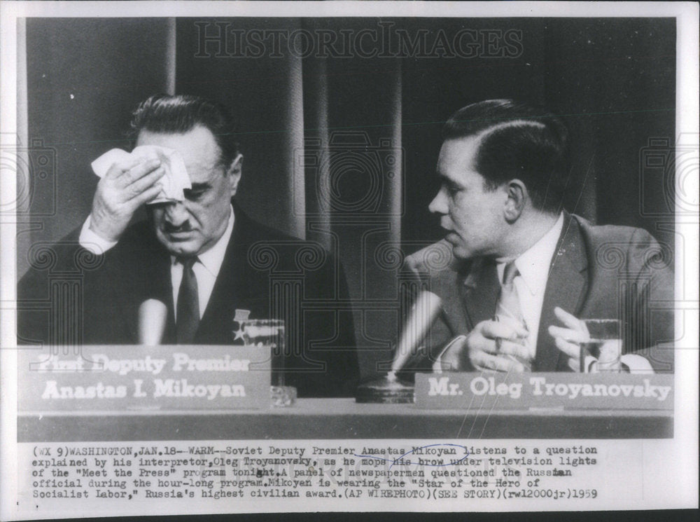 1959 Press Photo Soviet Deputy Premier Mikoyan Meet The Press Appearance - Historic Images