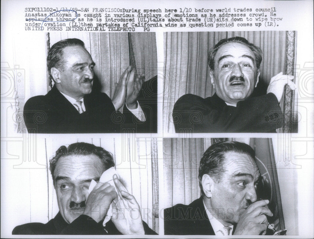 1959 Soviet Deputy Prime Minister Anastas Mikoyan after speech at Wo - Historic Images