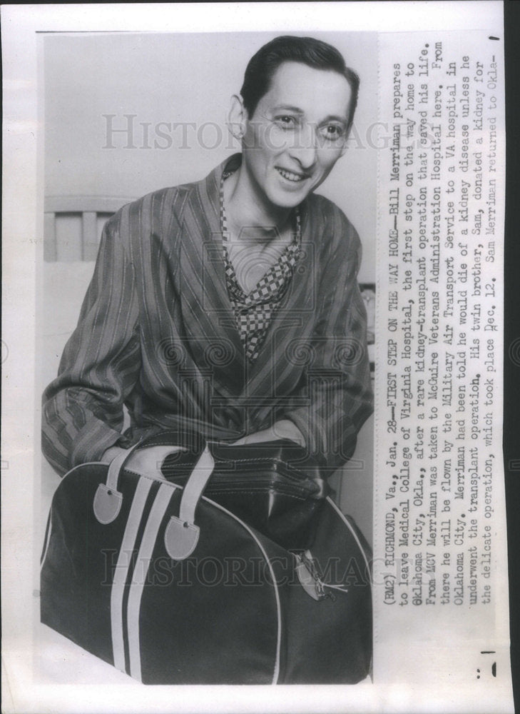 Press Photo Bill Merriman Virginia Hospital Oklahoma City Patient Kidney Surgery - Historic Images