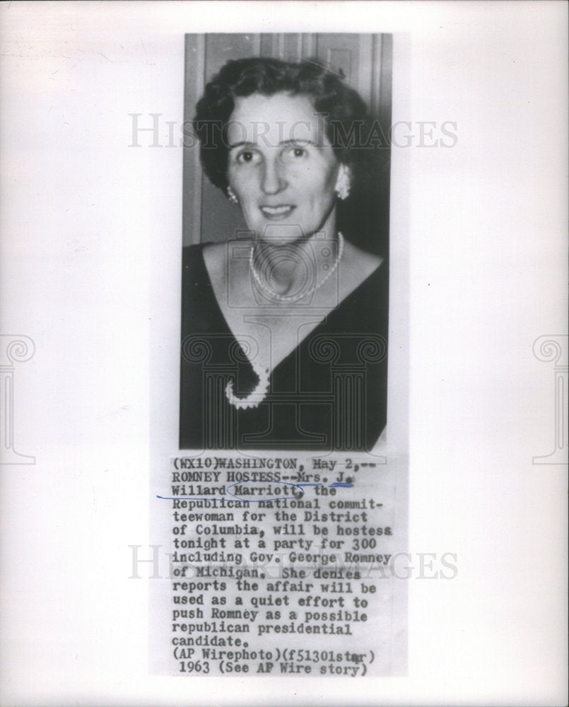 1963 Mrs. J. Willard Marriott the Republican National committee woma - Historic Images