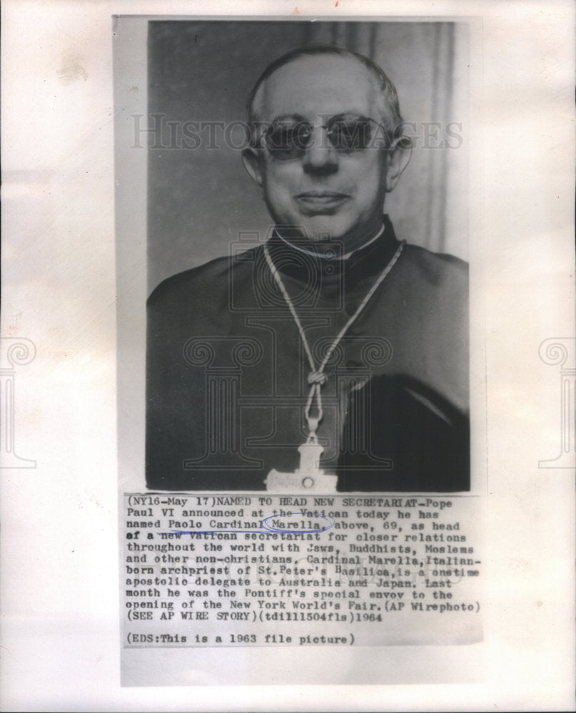 1964 Paolo Cardinal Marella head of Vatican Secretariat - Historic Images