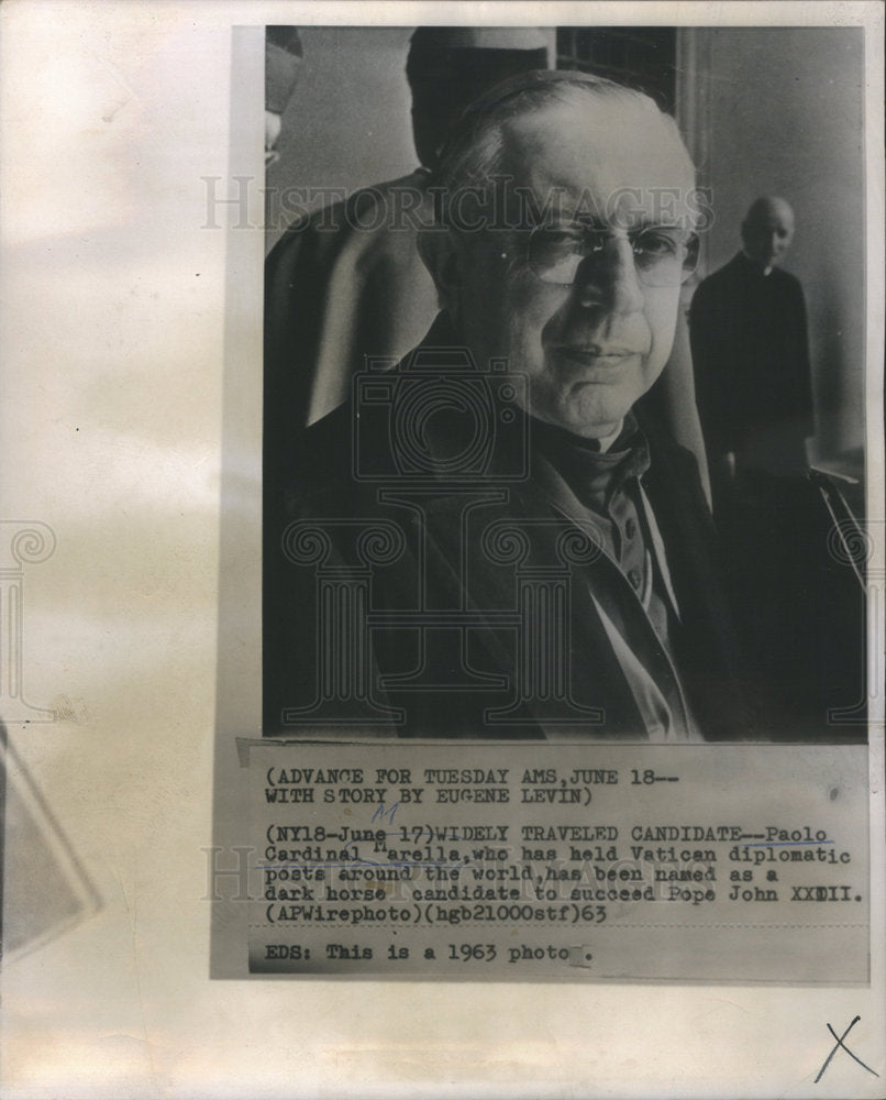 1963 Press Photo Paolo Cardinal Marella, dark horse candidate to succeed Pope - Historic Images