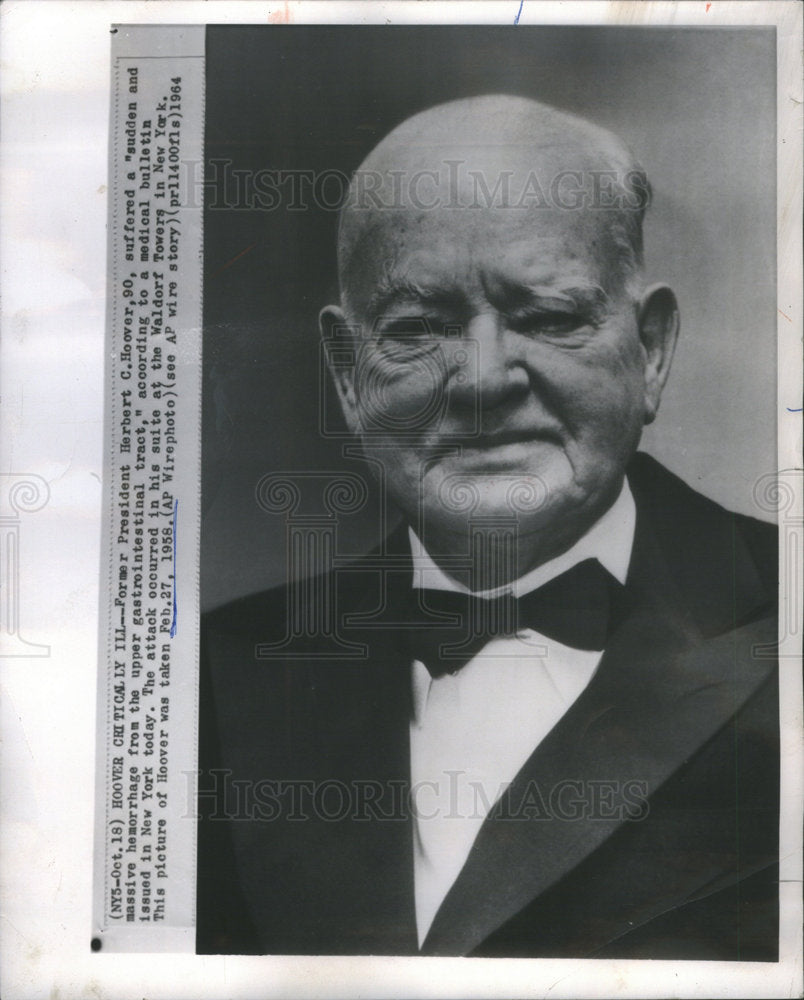 1958 Press Photo Herbert C Hoover United States President - Historic Images