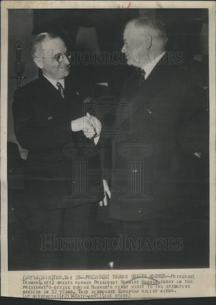 1945 Press Photo President Herbert Hoover - Historic Images