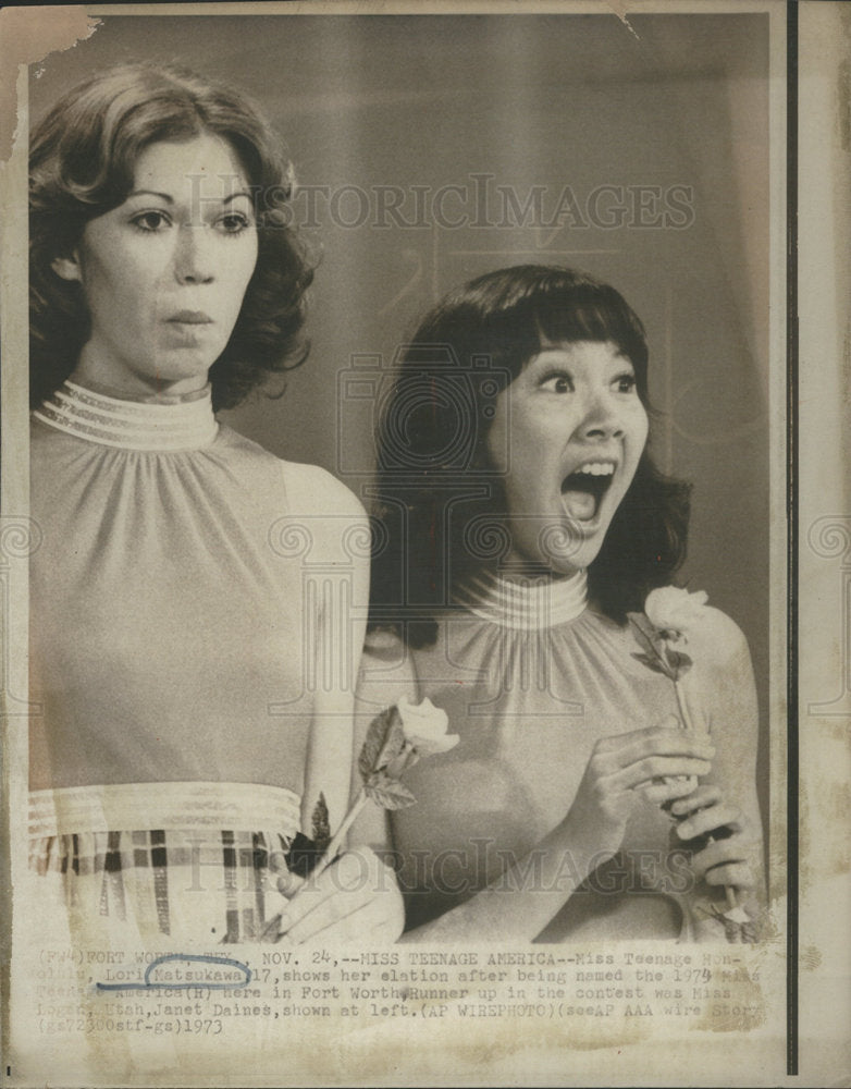 1973 Press Photo Lori Matsukawa Shows Election 1974 Miss Teenage America - Historic Images