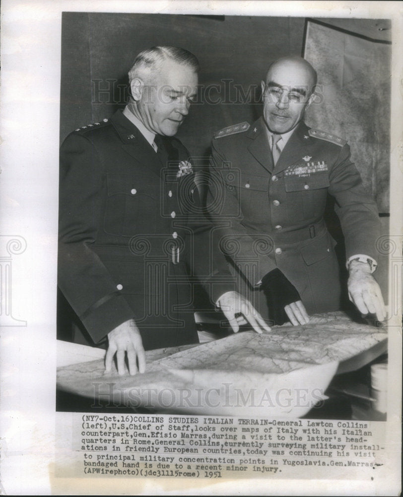 1951 Press Photo Lawton Collins General Efisio Marras Italy - Historic Images
