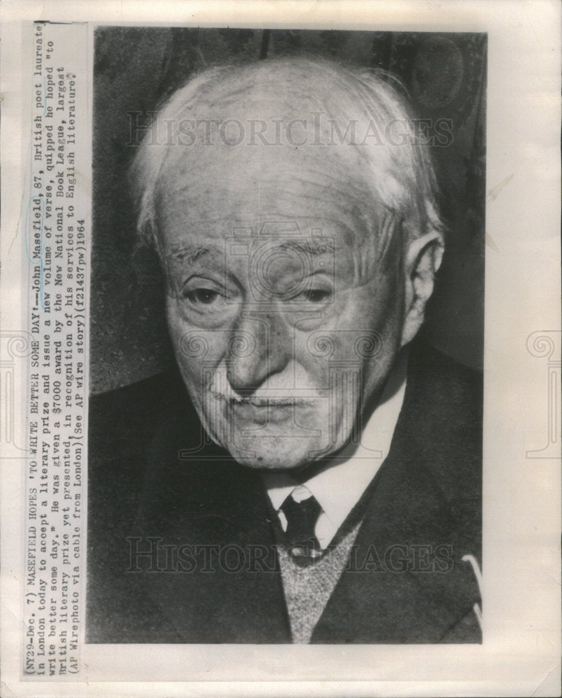 1964 Press Photo John Masefield British Poet Recipient Award National Book - Historic Images