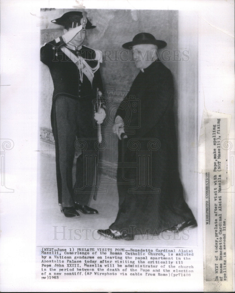 1963 Press Photo Benedetto Cardinal Aloisi Maselli visits Vatican - Historic Images