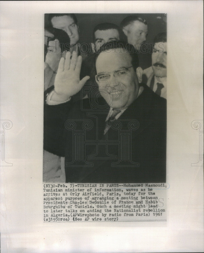 1961 Press Photo Mohammed Masmoudi Tunisia - Historic Images