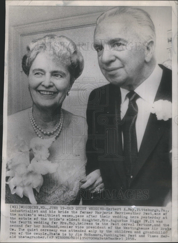 1958 pittsburgh industrialist herbert may weds marjorie post historic