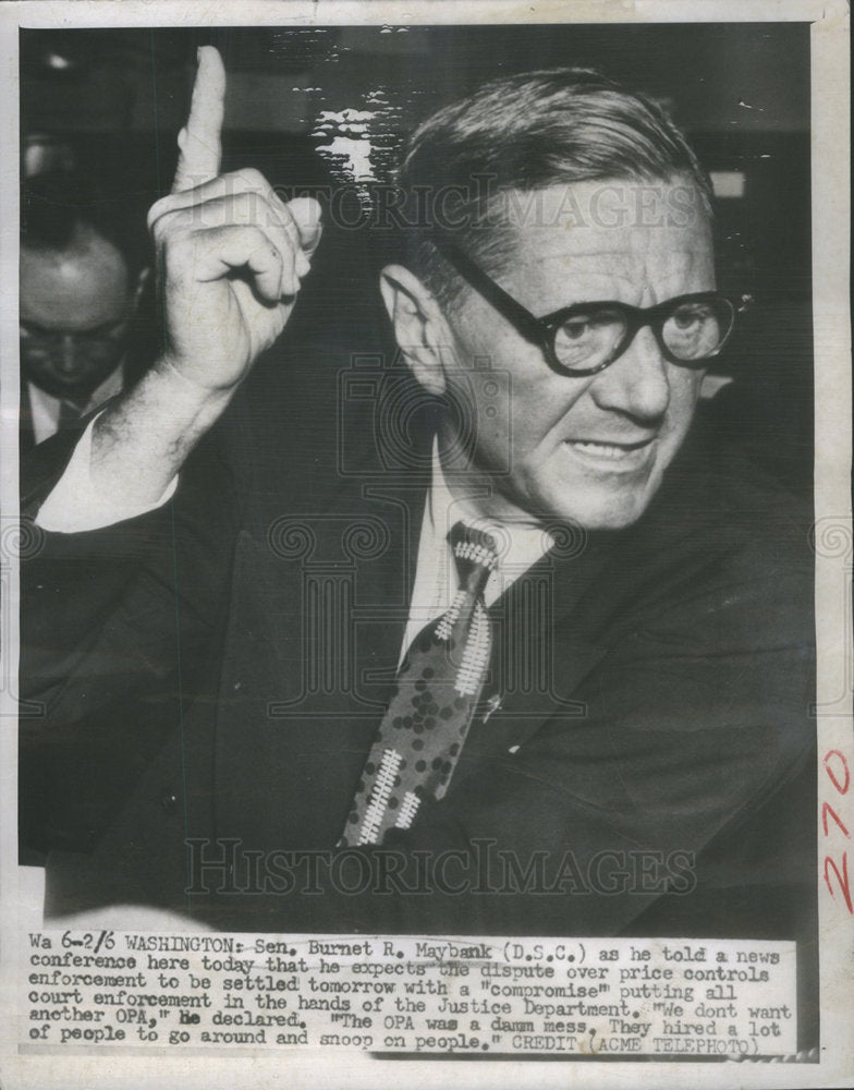 1951 Press Photo Senator Burnet R Maybank - Historic Images