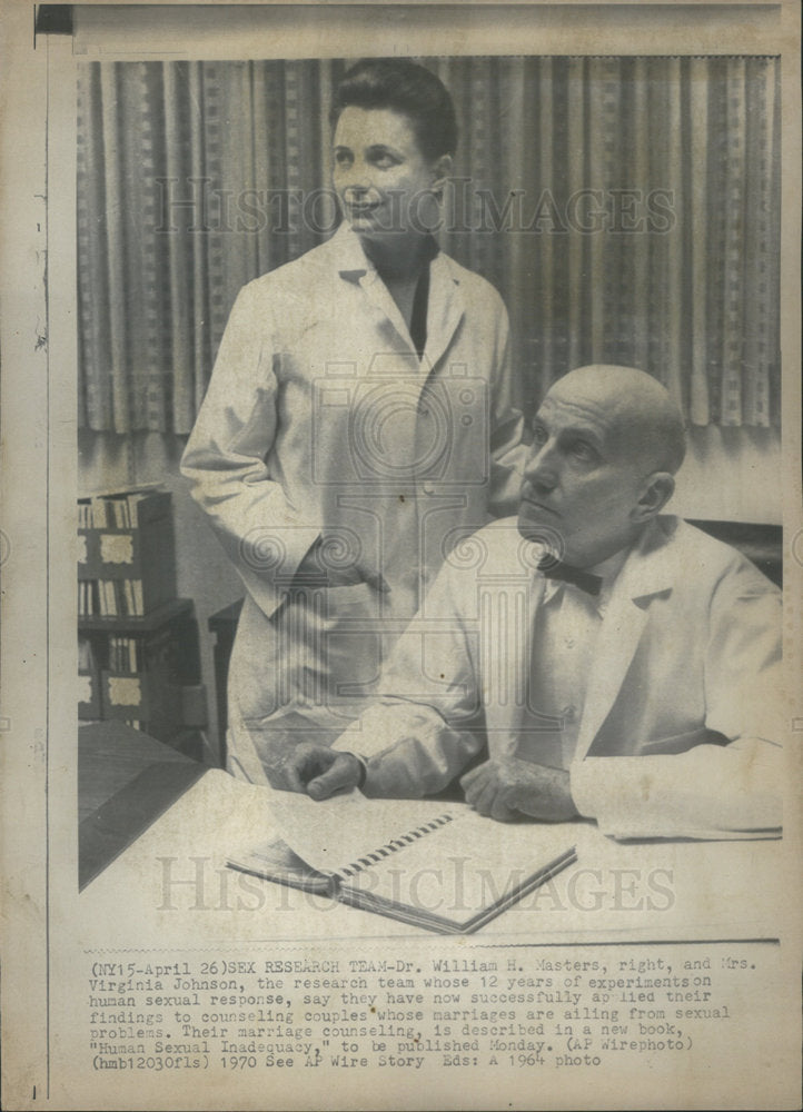 1970 Press Photo Doctor William Masters Virginia Johnson Human Sexual Inadequacy - Historic Images