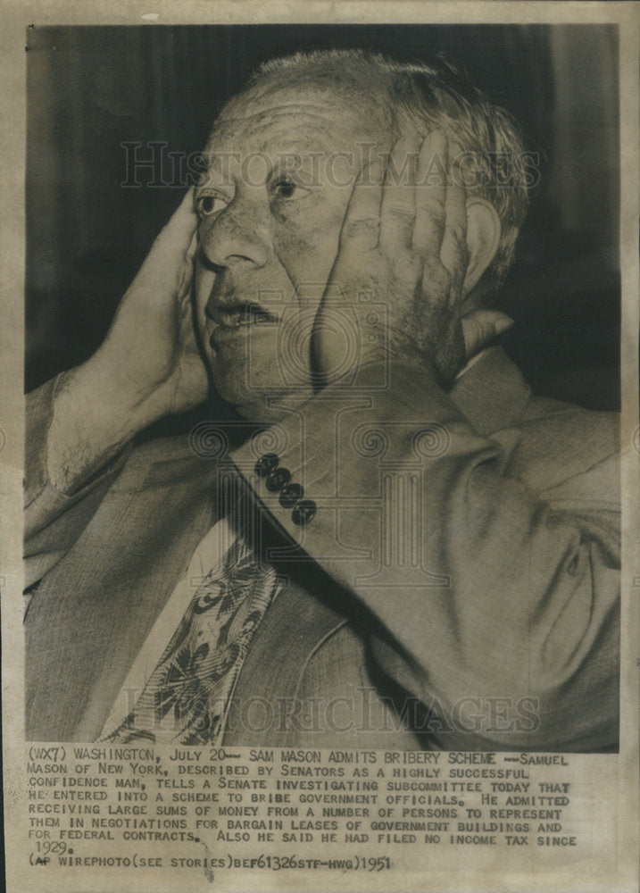 1951 Press Photo Senate Confidence Man Mason Admitting Bribery Scheme - Historic Images