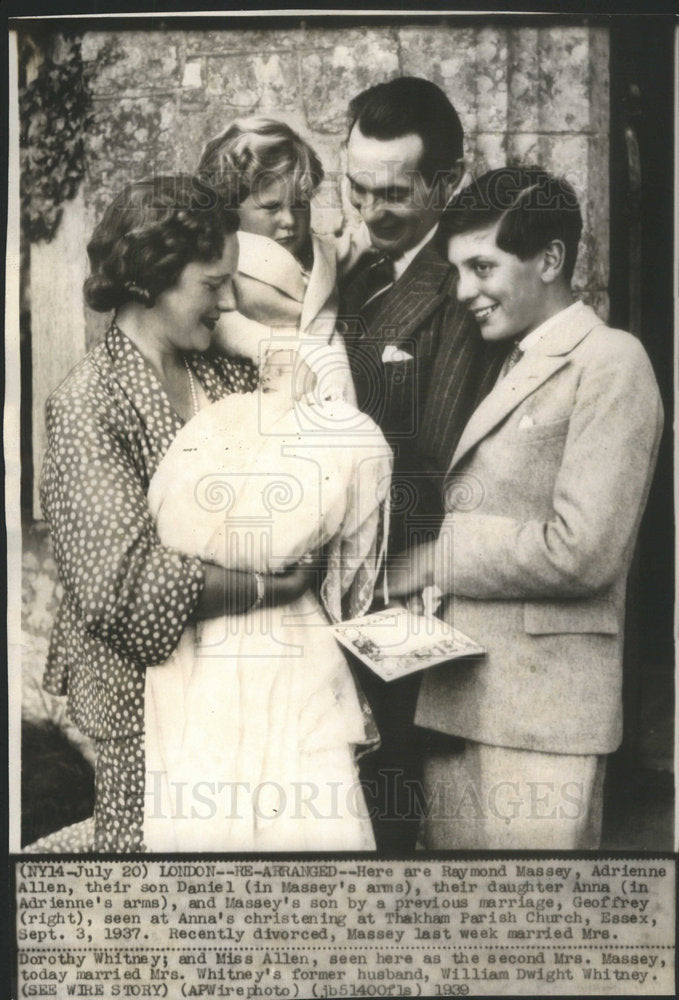 1939 Actor Massey With Family Daughter Anna Christening London - Historic Images