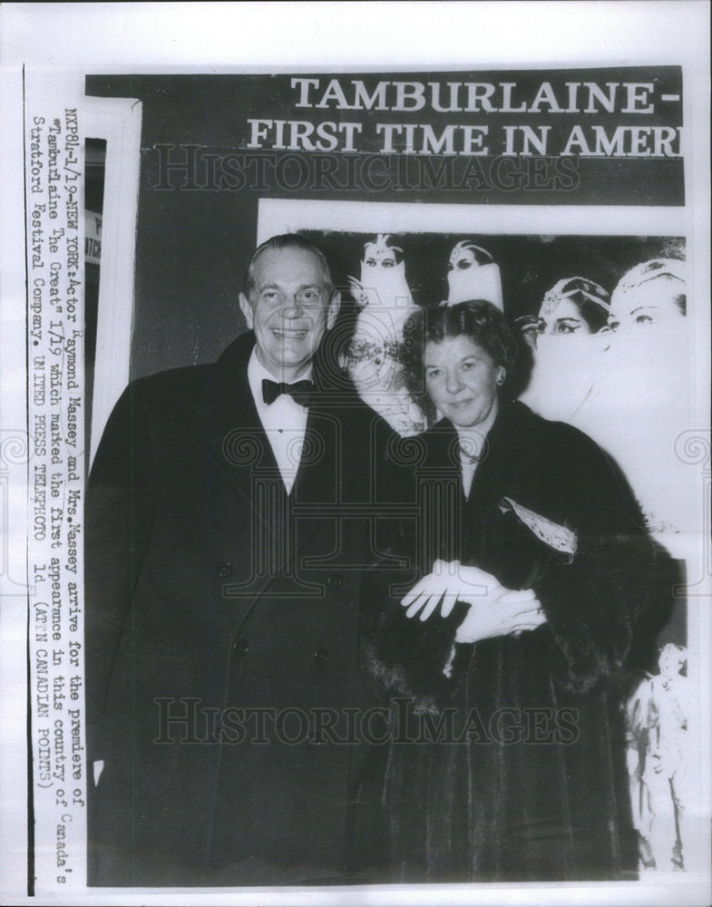 1956 Actor Raymond Massey & His Wife At Premier Of Tamburlaine - Historic Images