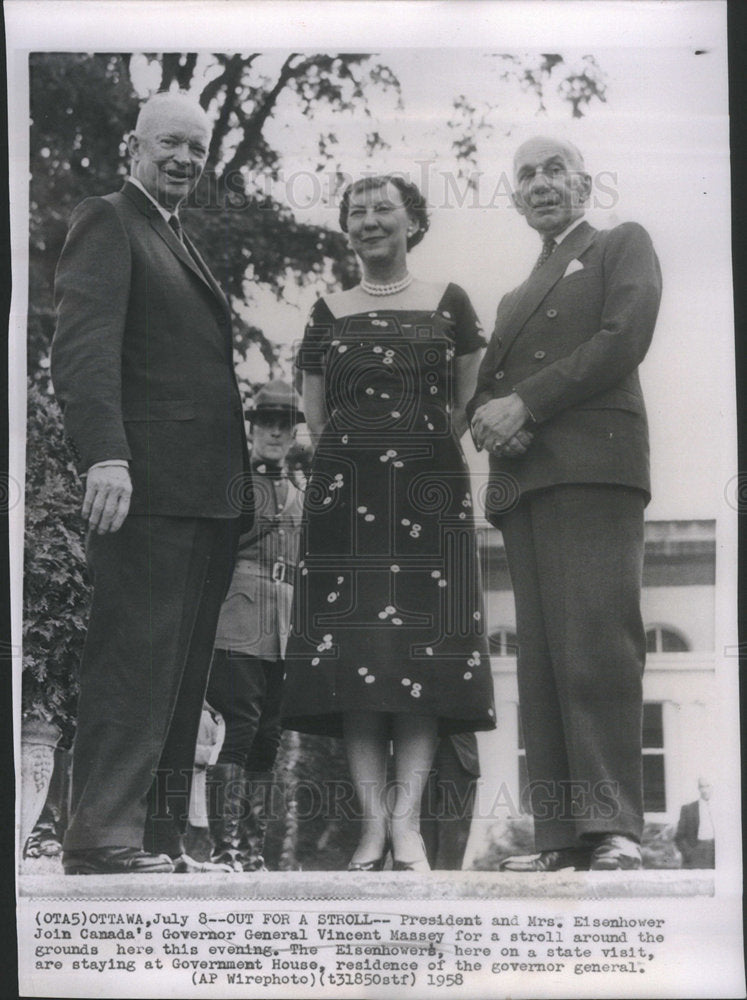1958 President Mrs Eisenhower Join Canada's Governor General Vincent - Historic Images