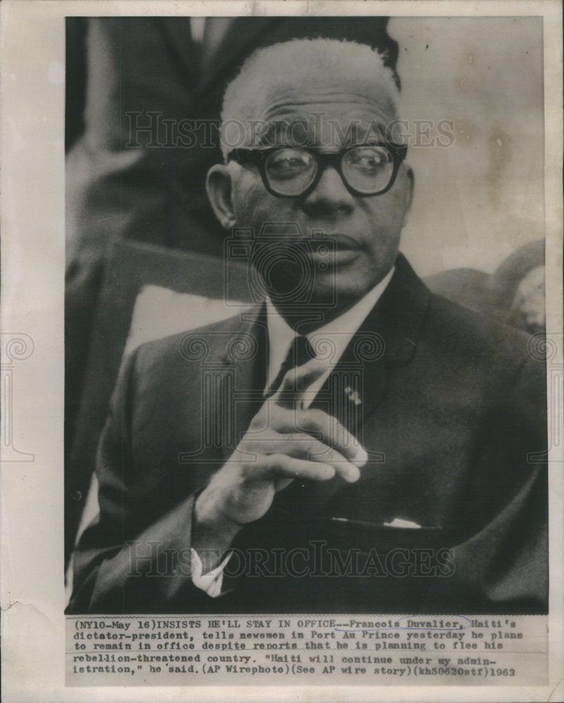 1963 Press Photo Francois Duvalier, Haiti's Dictator-President - Historic Images