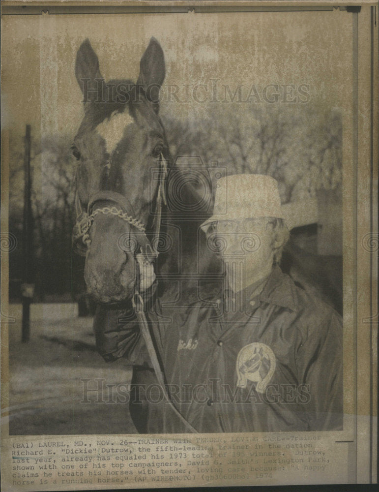 1974 Press Photo Horse Richard E.&quot;Dickie&quot; Dutrow Nation&#39;s Leading Horse Trainer. - Historic Images