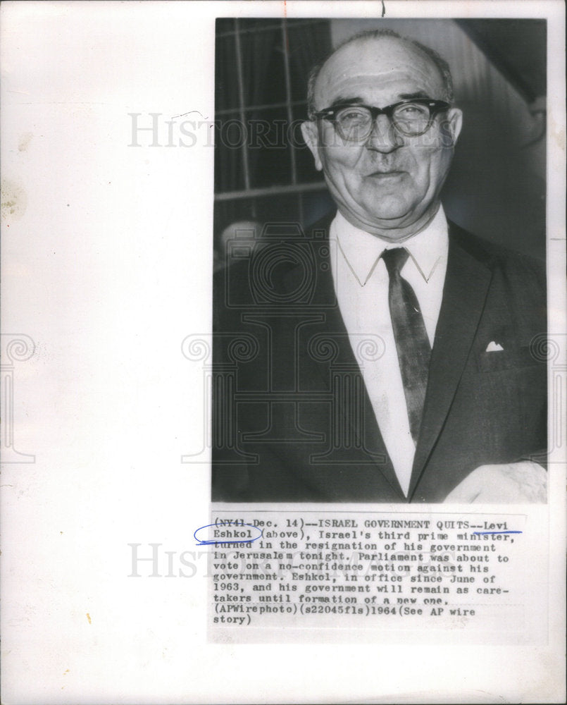 1964 Levi Eshkol Israel's 3rd Prime Minister Resigns-Historic Images