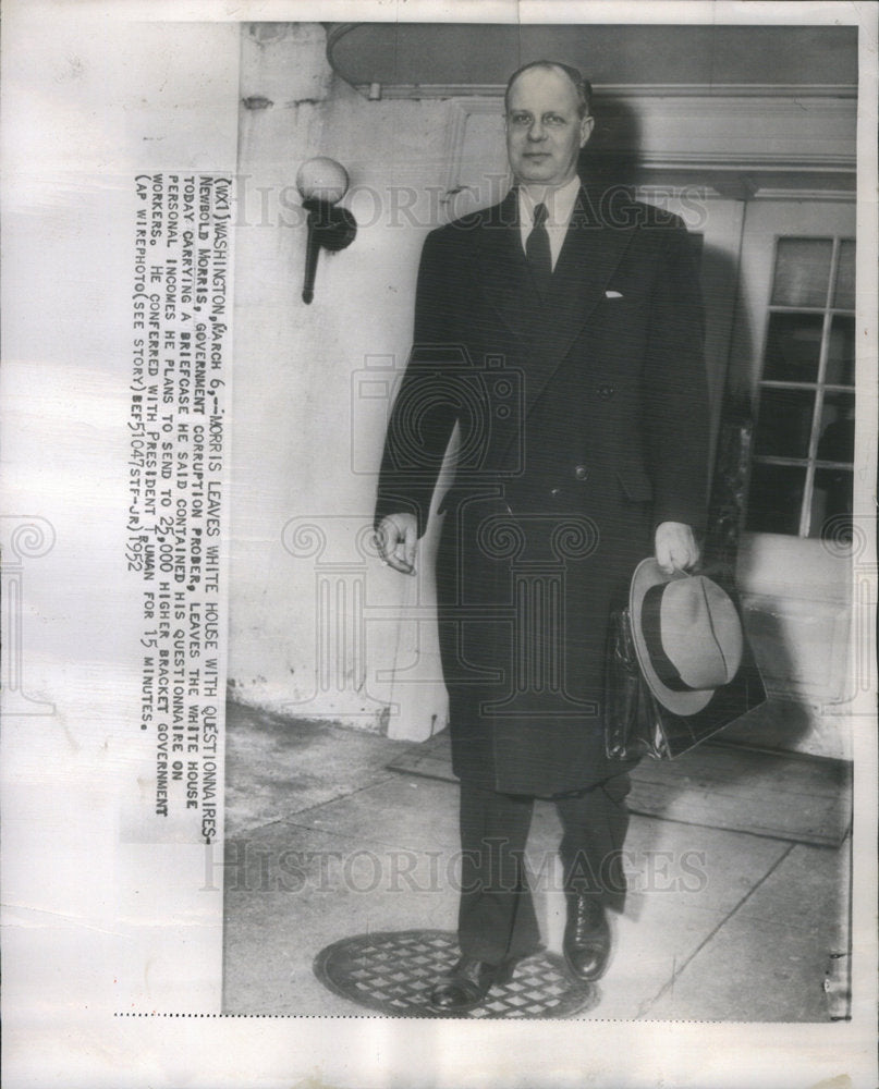 1952 Press Photo Newbold Morris Meets President Truman - Historic Images