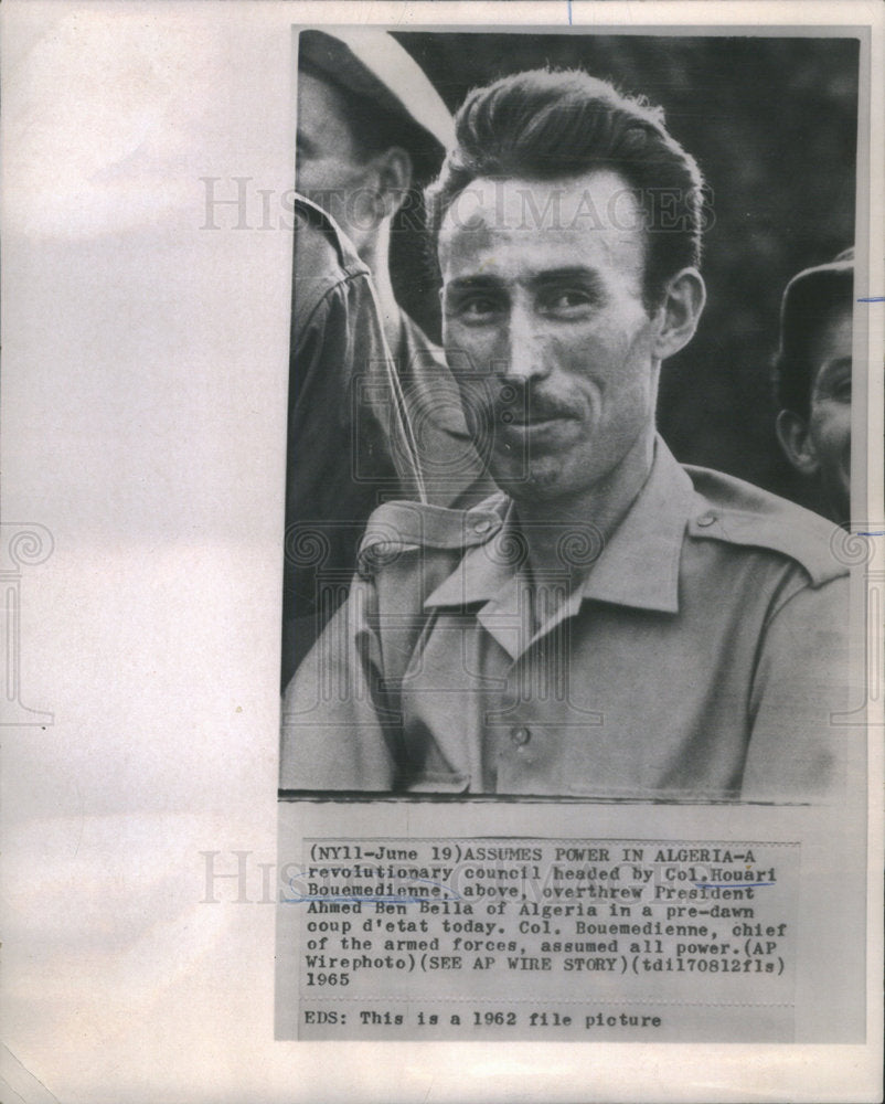 1965 Press Photo Colonel Houari Bouemedienne Overthrew President Bella Algeria - Historic Images