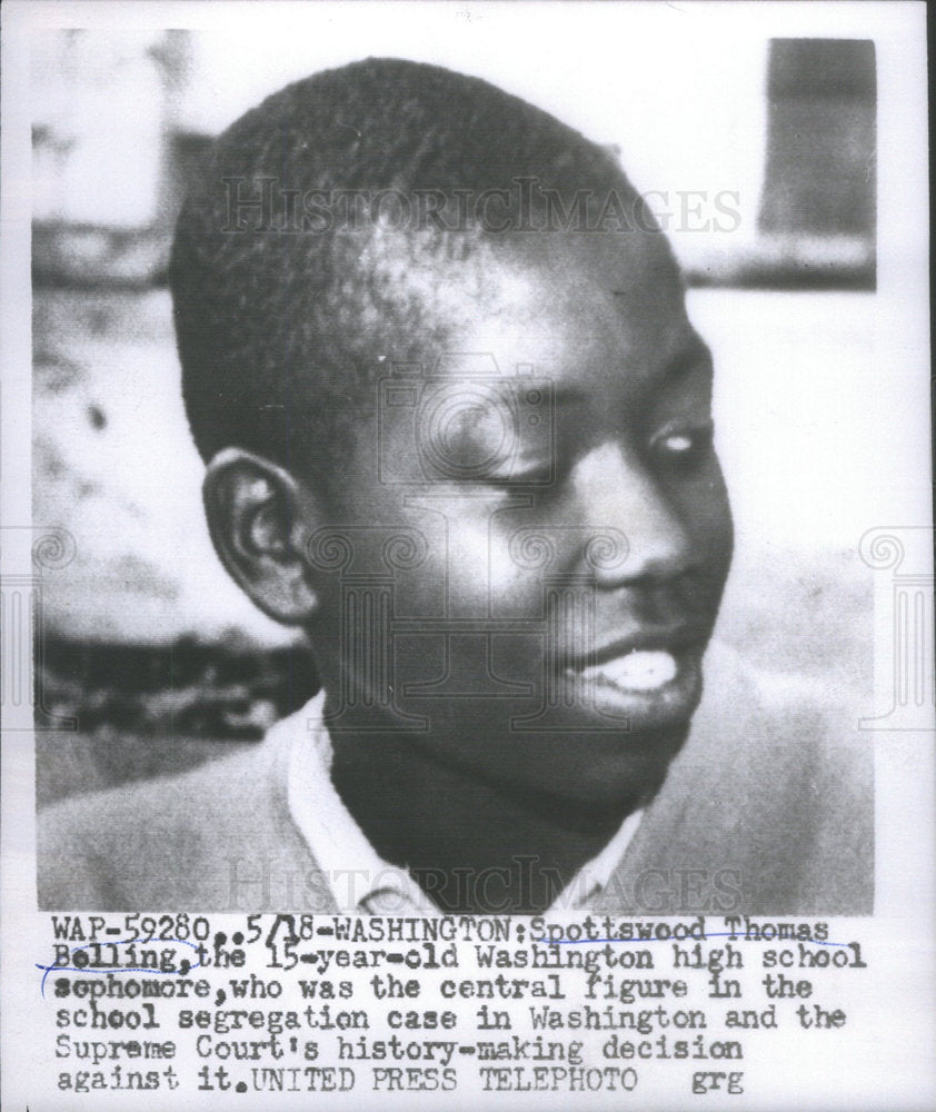 1954 Press Photo SPOTTSWOOD THOMAS BOLLING WASHINGTON HIGH SCHOOL SOPHOMORE - Historic Images