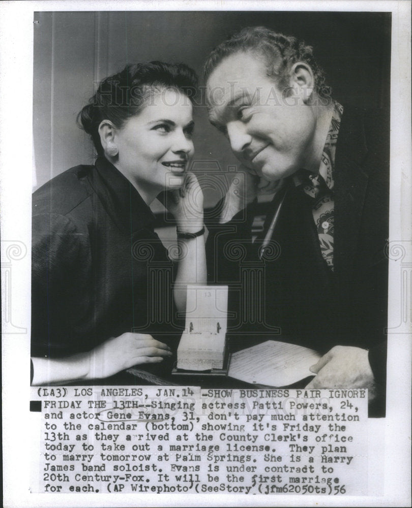 1956:Actress powers actor Gene Eyans Calendar Friday country Clerk's - Historic Images