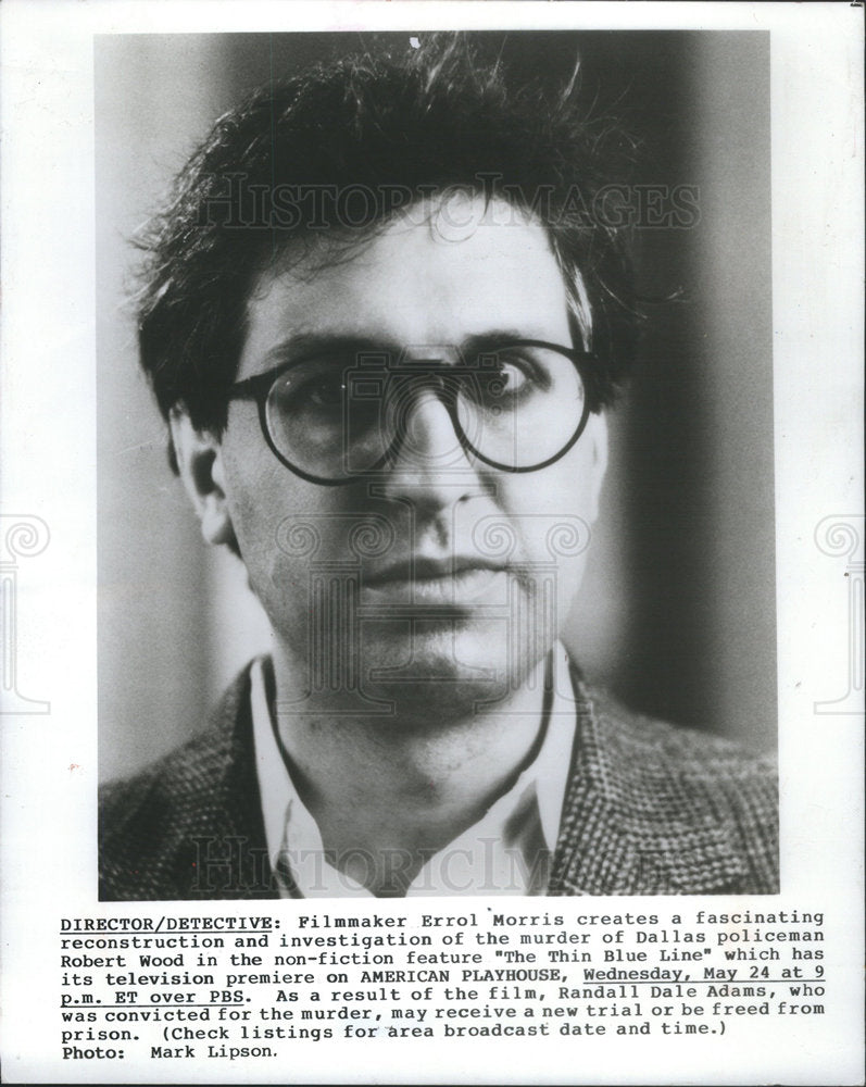 1989 Press Photo Filmmaker Errol Morris creates a Fascinating Reconstruction - Historic Images