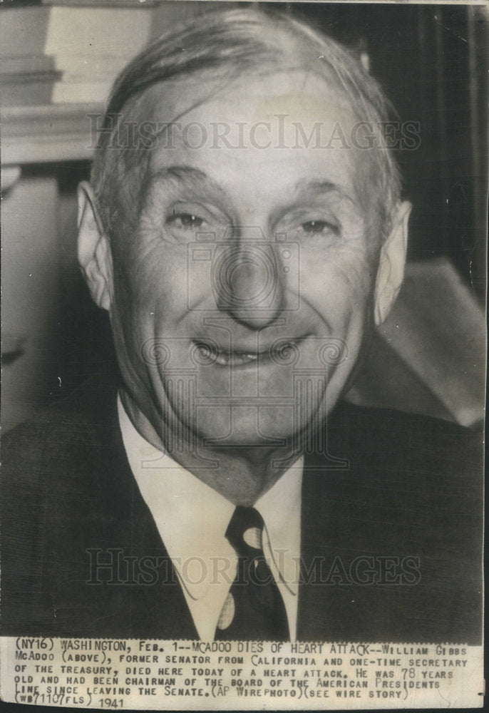 1941 Press Photo WILLIAM GIBBS MC ADOO AMERICAN LAWYER U.S. SENATOR - Historic Images