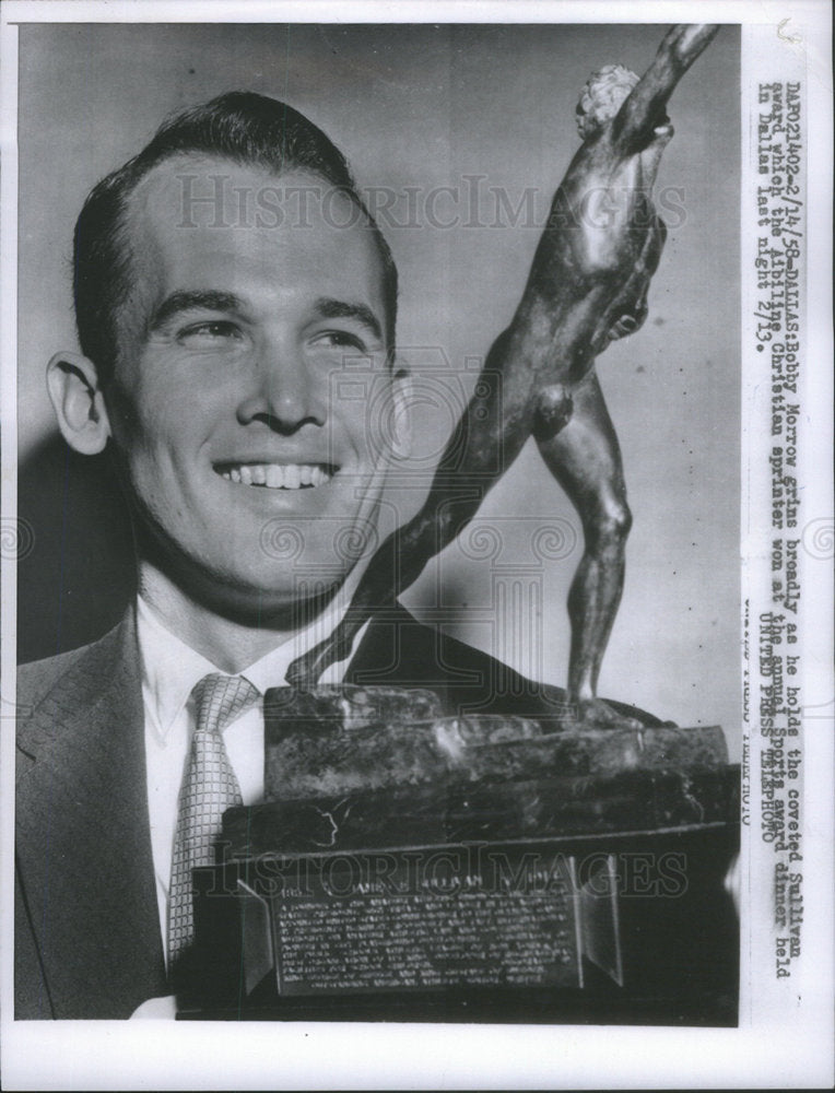 1958 Press Photo Bobby Morrow Sullivan award Aibiline Christian sprinter Dallas - Historic Images