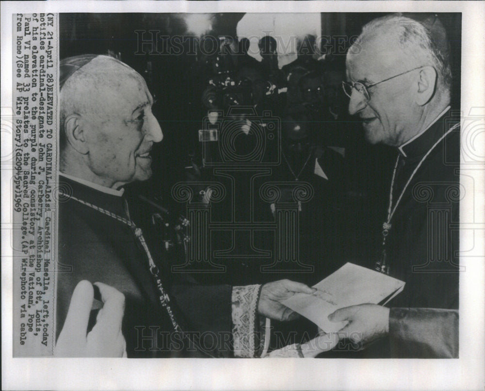 1969 Press Photo Aloisi Cardinal Masella John Carberry Archbishop St. Louis - Historic Images