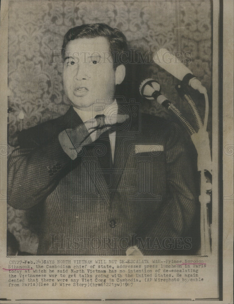 1967 Press Photo PRINCE NORODOM SIHANOUK KING CAMBODIA - Historic Images