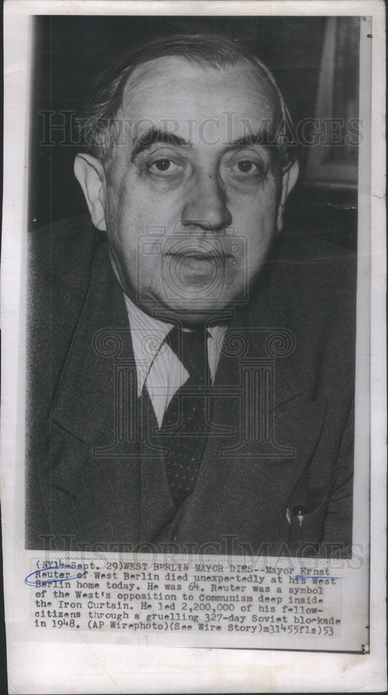 1953 Ernst Reuter German Mayor West Berlin Cold War Germany - Historic Images
