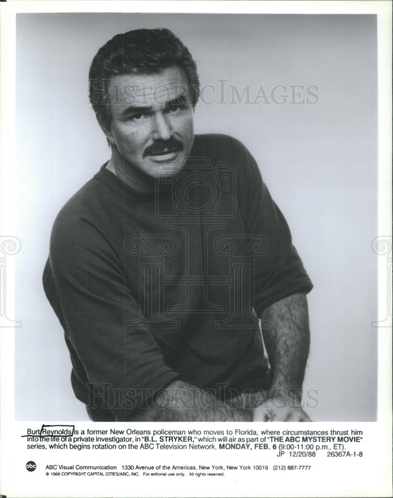 1988 Press Photo Burt Reynolds American Actor - Historic Images