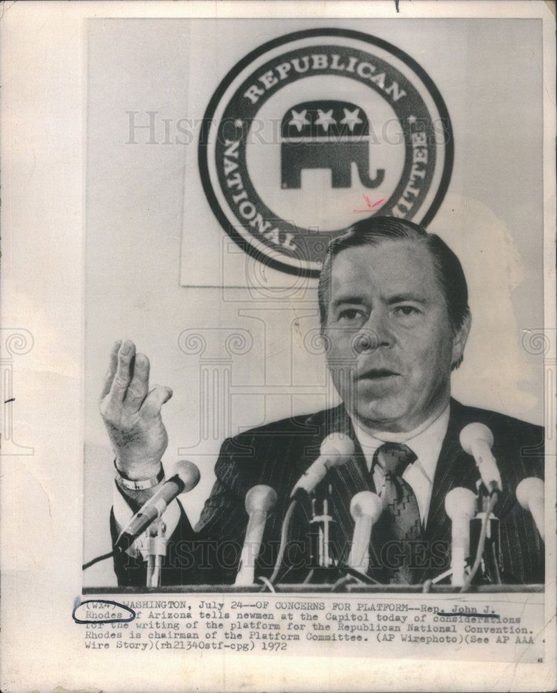 1972 Press Photo Rep John J Rhodes Holds News Conference - Historic Images