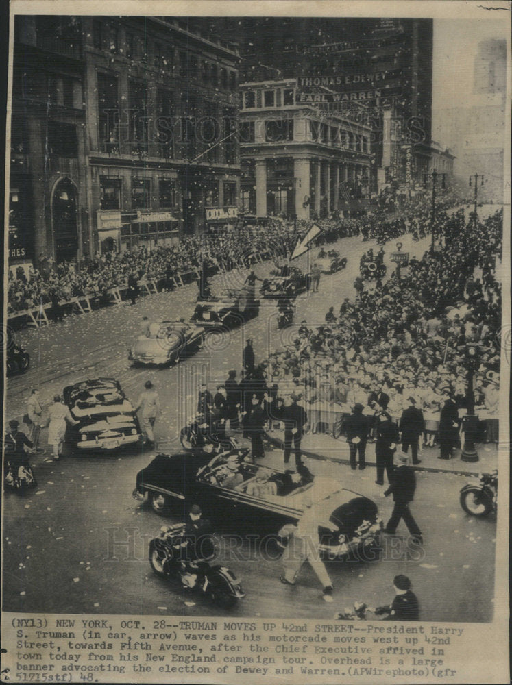 1948 Press Photo Harry Truman New York New England Campaign Tour - Historic Images