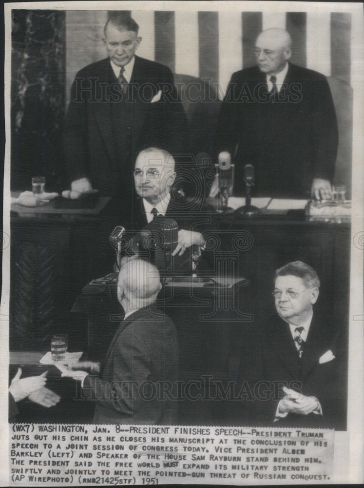 1951 Press Photo President Truman Finishes Speech To Congress - Historic Images