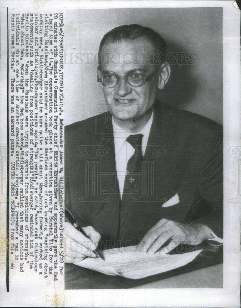 1951 US Ambassdor Riddleberger  with Russia's Nikita Khrushchev - Historic Images