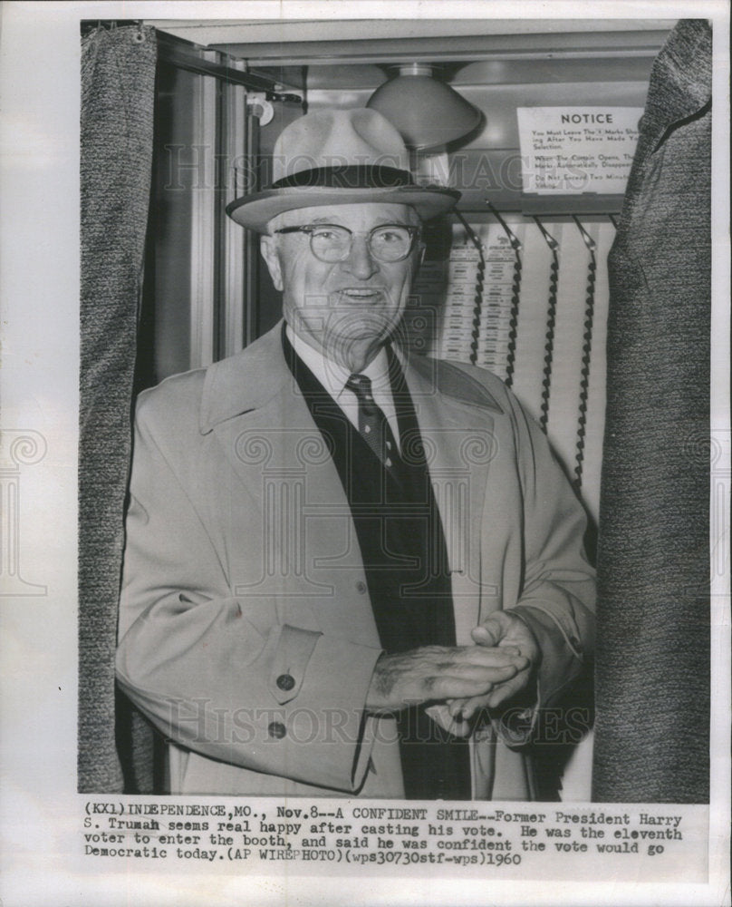 1960 Former President Harry Truman happy casting vote - Historic Images