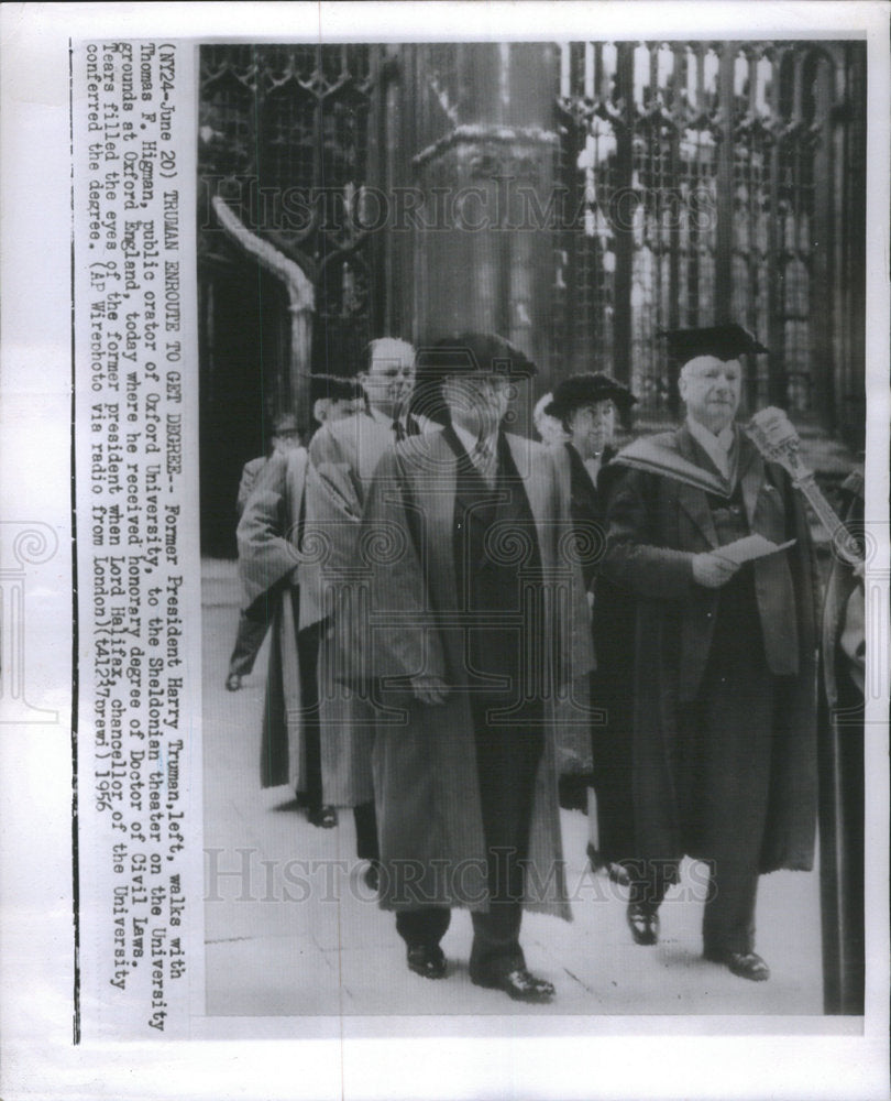 1956 president Harry Truman along with Oxford&#39;s ,Thomas F. Higman. - Historic Images