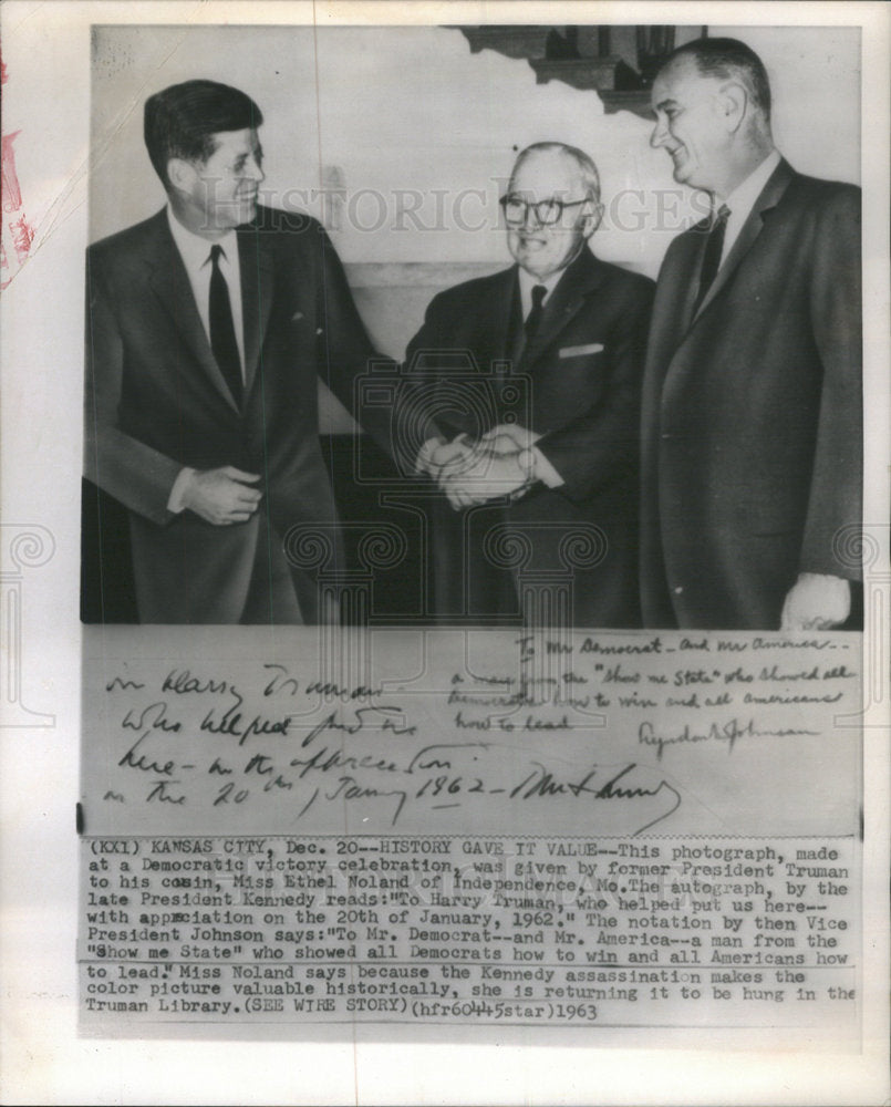 1963 Press Photo Harry Truman John Kennedy Lyndon Johnson - Historic Images