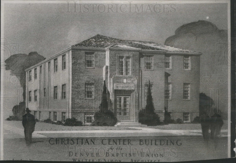 1938 Press Photo Christian Center Building Denver Baptist Union Architect Sketch - Historic Images