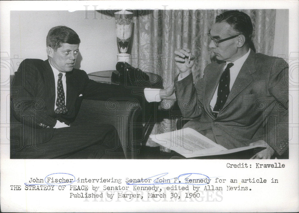 1960 Press Photo Senator Kennedy Being Interviewed By Fischer Peace Article - Historic Images