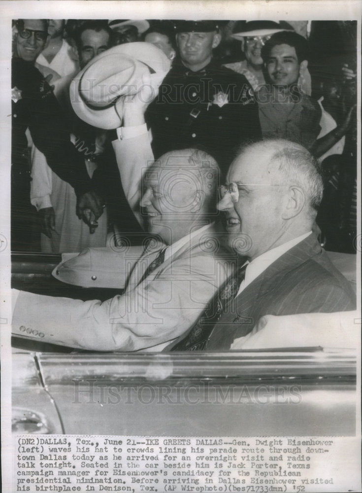 1952 Ge.Dwight Eisenhower and Jack Porter Campaigning for Elections. - Historic Images