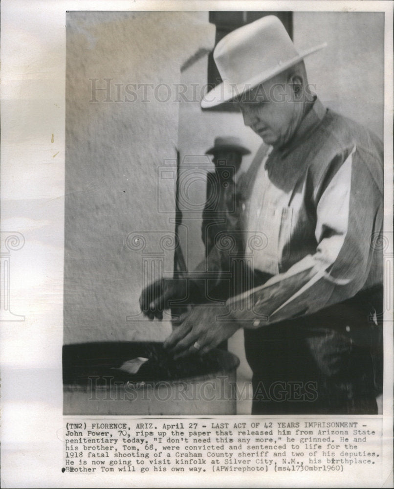 1960 Press Photo John Power Criminal Graham County Sheriff Shooting - Historic Images