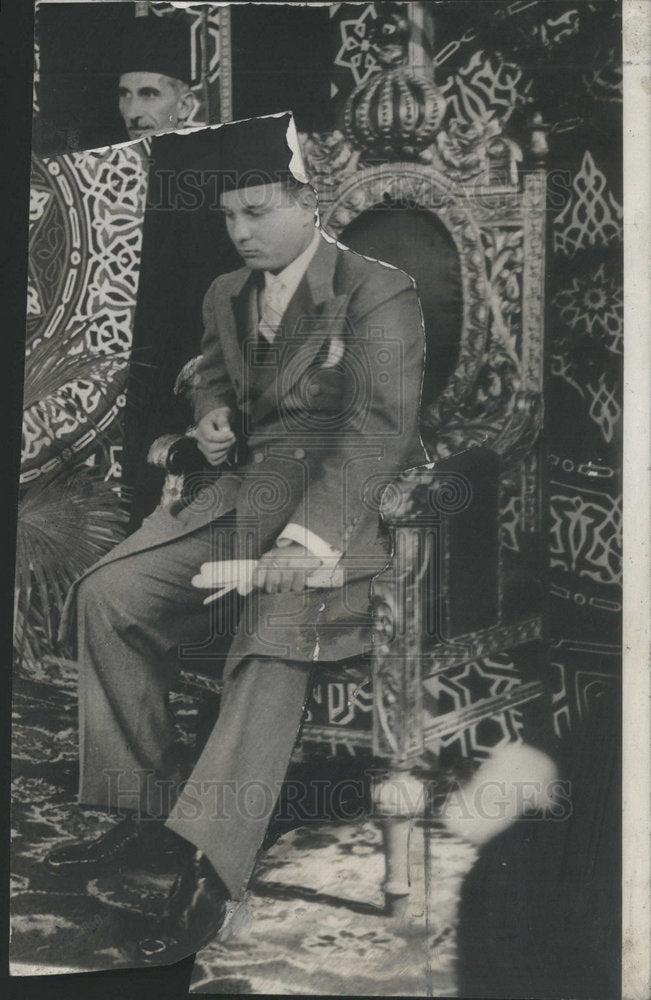 1937 Prince Farouk seated coronation chair Cairo Egypt  - Historic Images