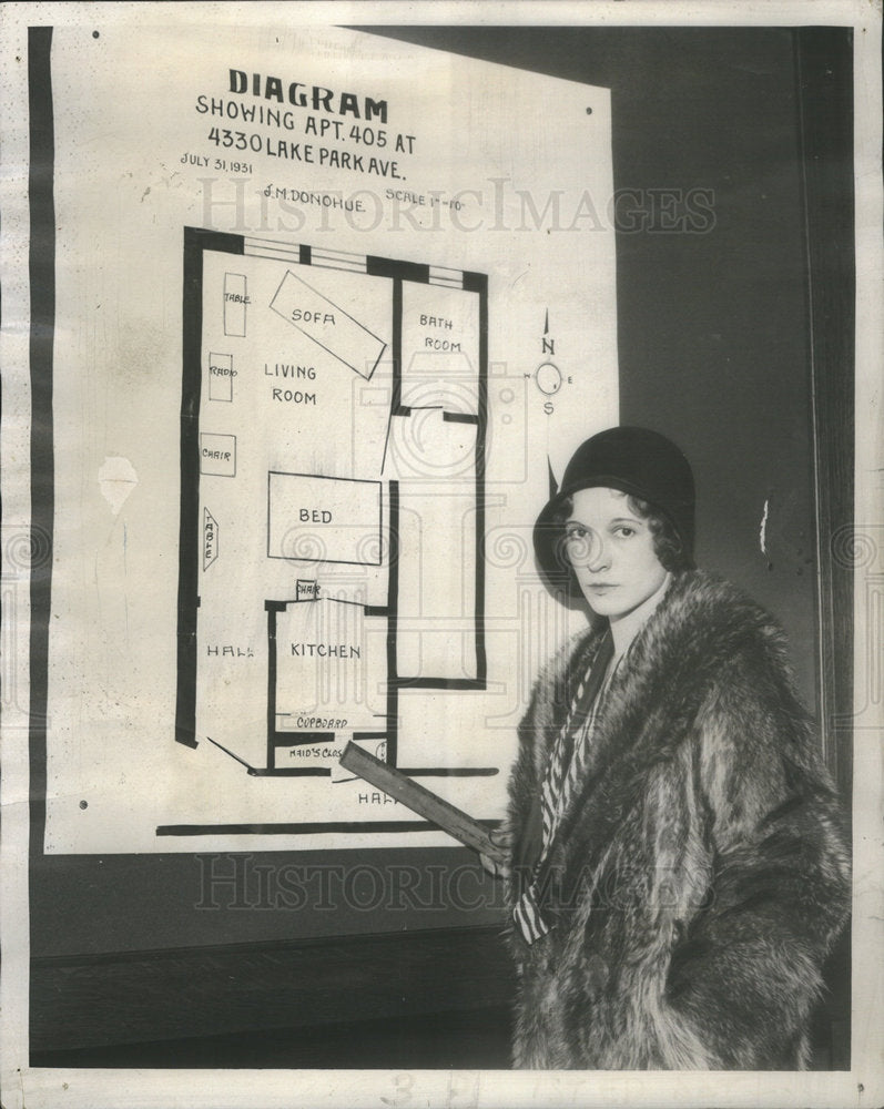 1932 Press Photo MRS. BERNICE WYOFSKY O&#39;CONNOR POINTING DIAGRAM - Historic Images